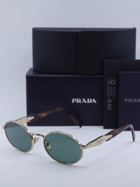 Prada PR65ZS ZVN70L Oval Sunglasses – Pale Gold\\Dark Green main image 13